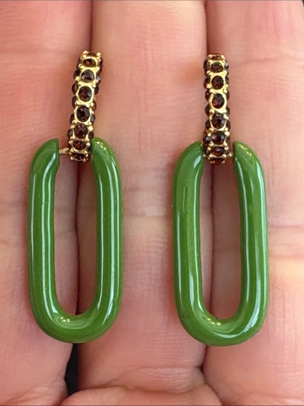 Tory Burch Roxanne Link Green Crystal Gold Drop Earrings Good Preowned
